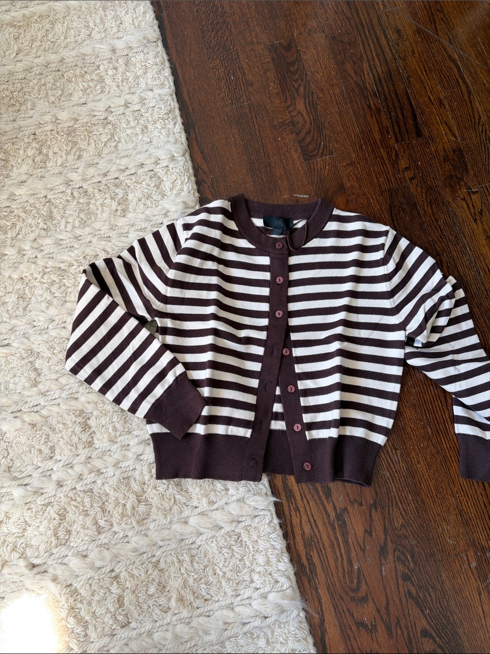 Zara Brown and Cream Striped Button-Front Cardigan